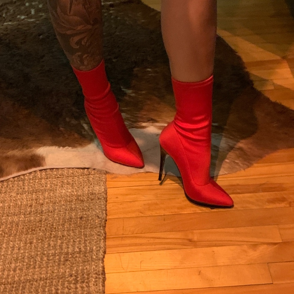 Call It Spring Red Stretch Sock Pointed-Toe Stiletto Booties